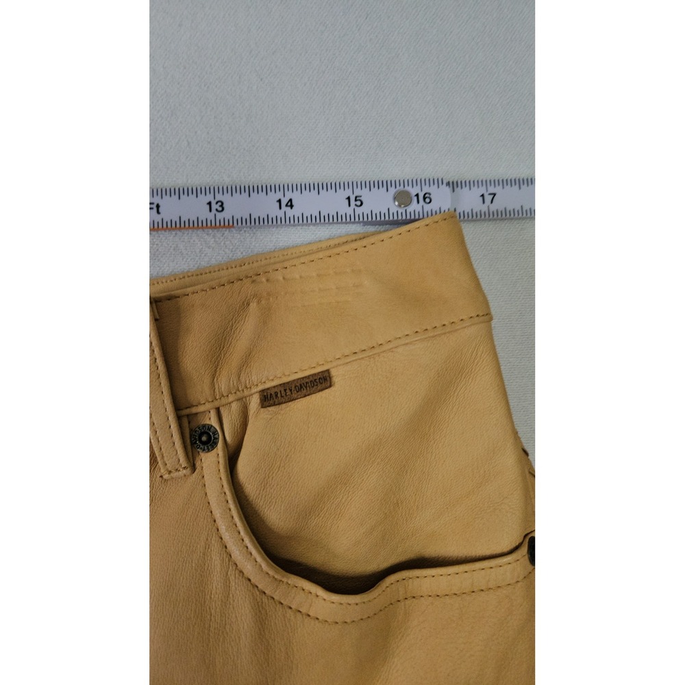Harley Davidson Leather Vest Pants Set Womens XL Tan Lace Up Biker Western Flare - Picture 14 of 16